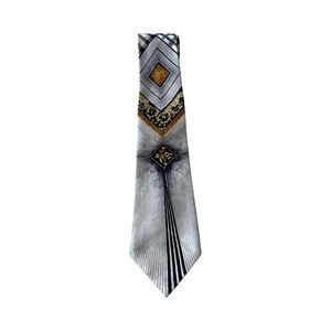 High Noble Necktie Gold Black White‎ Diamond Geometric Pattern Designer Tie